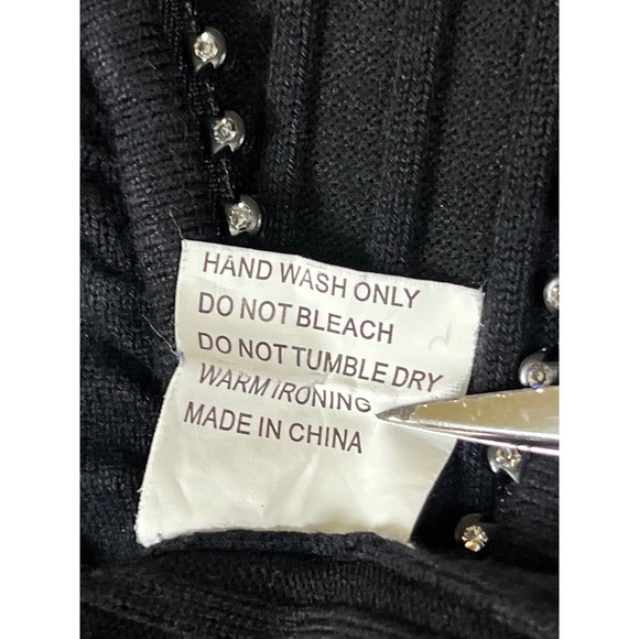 Y2K Belldini Mock Neck Sleeveless Knit Top Black Rhinestone Zip Front Retro GLAM - Picture 12 of 12